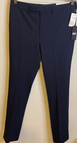 NEW DKNY Men Navy Blue Flat Front Dress Pants Slacks 32X34 Stretch