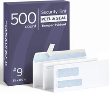 Security Envelopes Double Window Self Seal 500 Pack 3 7/8 x 8 7/8 24lb White
