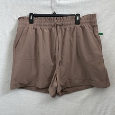 Danskin Woman's NEW Mauve Size XL Paperbag Shorts Elastic Tie Waist Pockets