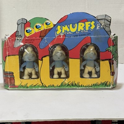 Vintage Smurfs Fully Jointed Flocked Vinyl Figures 1988 Brainy Cartoon Peyo