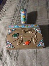 Vtg Chinese Cloisonné Brass & Enamel Silent Butler Crumb Catcher Ashtray 5.5"