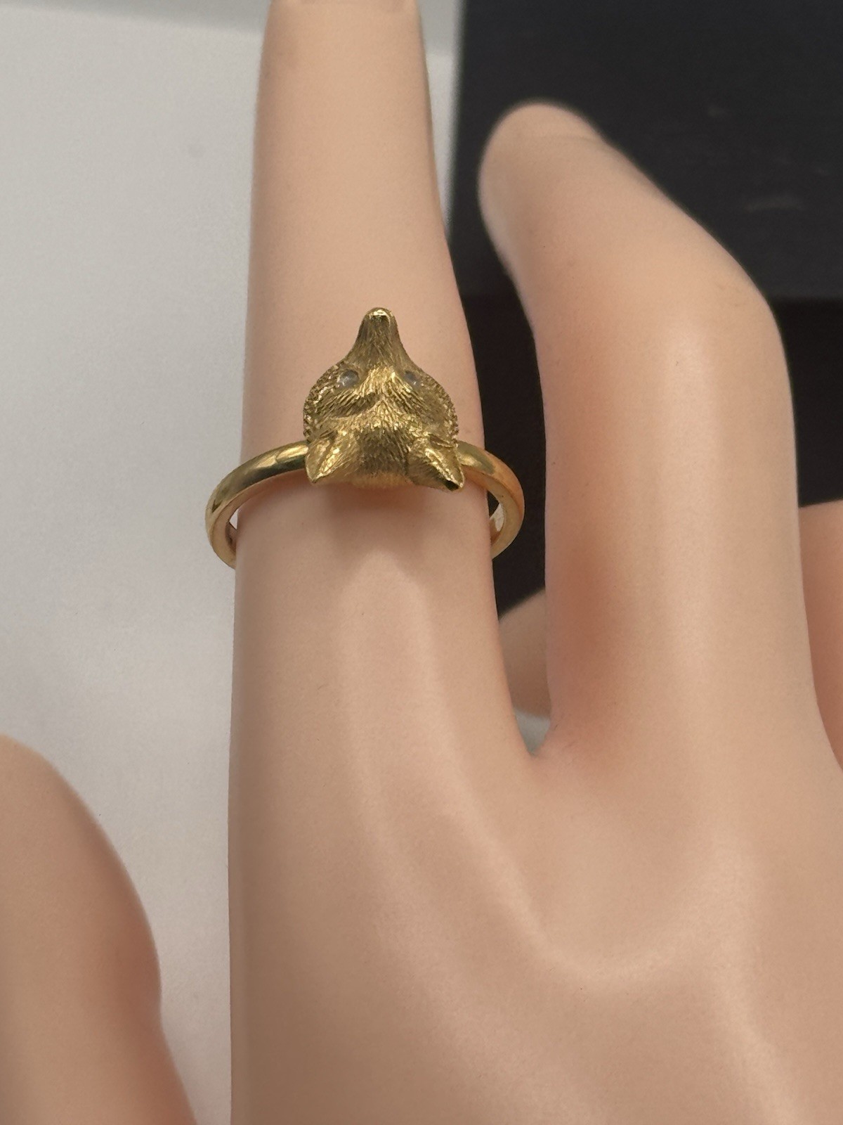 Antique Solid 15ct Gold Fox Head Ring Diamond Eye… - image 7