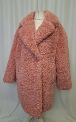 teddy coat Primark Pink faux fur Rita Ora Teddy Fluffy UK14 Large Outdoor E5003