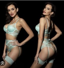 NWT 350 Honey Birdette Vanessa Lingerie Set in Mint Green 34B