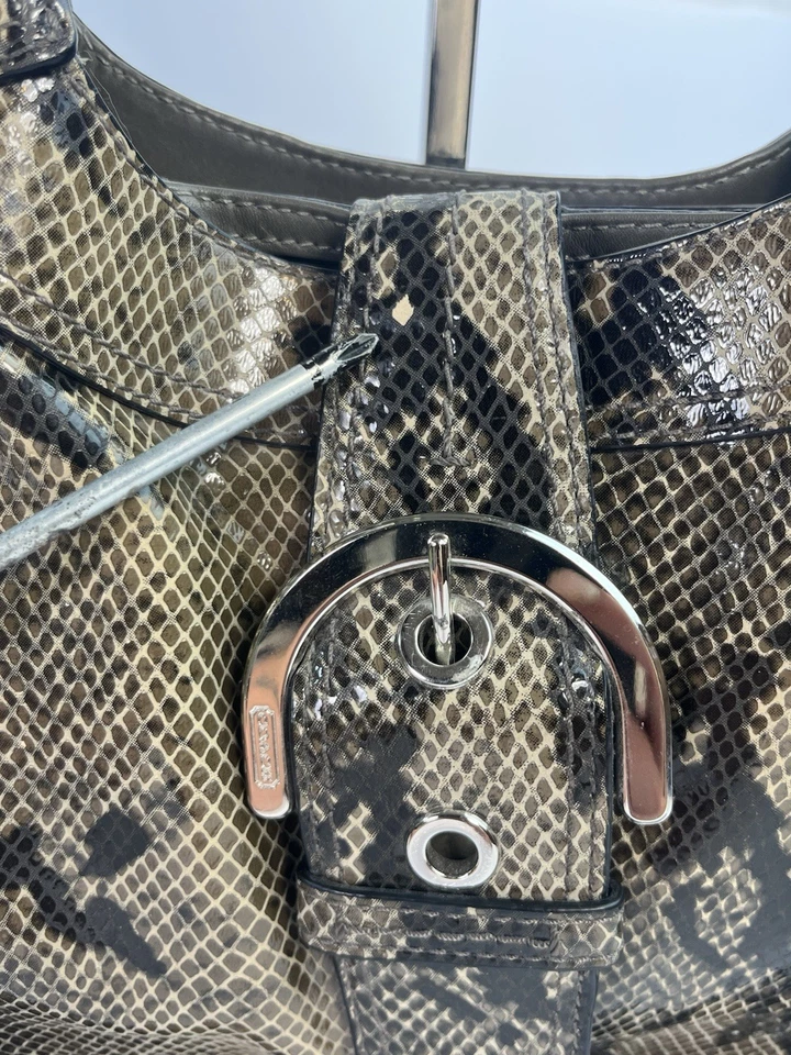 COACH Soho Python Snake Handbag Grey Black Embossed Exotic Hobo F17419 - Image 2 of 4