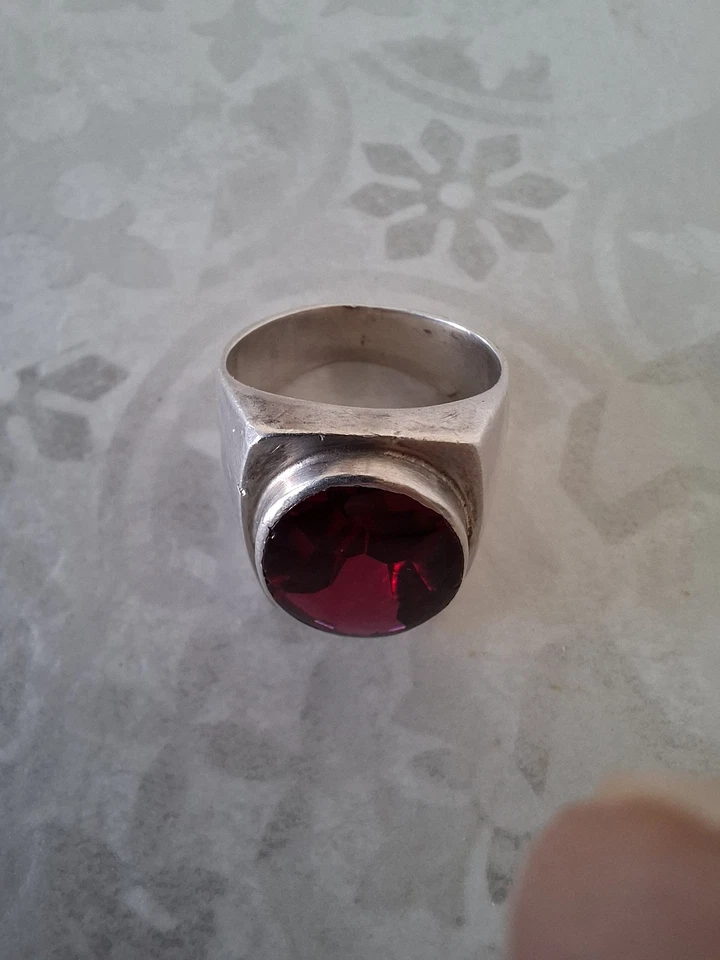 Chevalière Argent pierre rouge - Photo 2/4