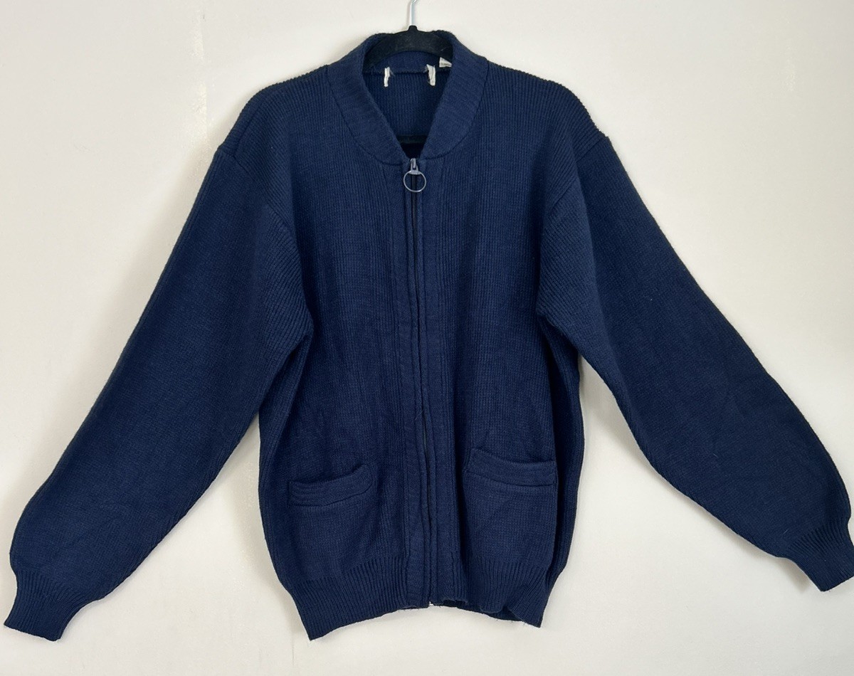 Navy Blue Zip Up Cardigan Size Large Men’s Grandpacore Preppy Classic Casual