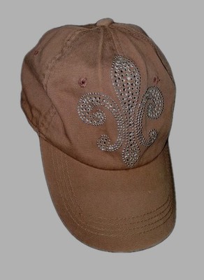 Decky Brown Adjustable Baseball Cap Rhinestone Fleur-de-lis One Size