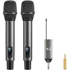 Wireless Microphones, UHF Rechargeable Cordless Karaoke Mics with Plug-in Rec...