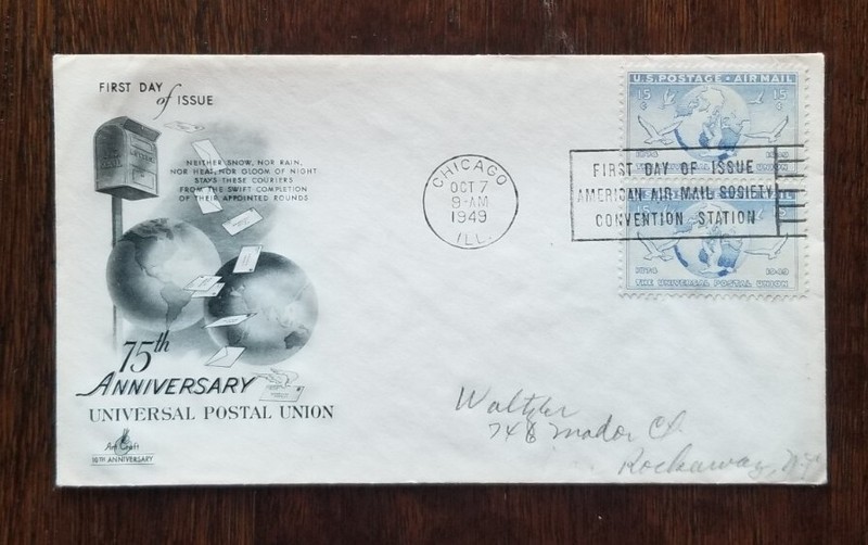 US FDC # C43 The Universal Postal Union Air Mail 15c 1949.