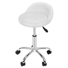 White Rolling Swivel Stool w/Wheels Tattoo Facial Massage Spa Salon Adjustable