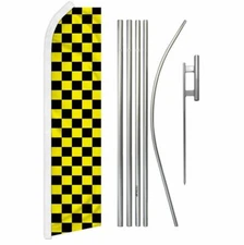 "BLACK & YELLOW CHECKER" Advertising Super Flag & Pole Kit check checkered
