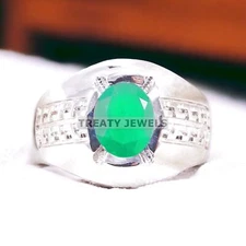 Emerald Oval Cut Gemstone With 925 Sterling Silver Ring For Men's #A280 *