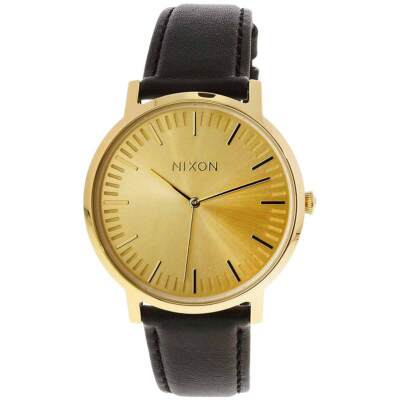 Nixon A1058510 Men's Porter Leather Quartz Gold Tone Dial Watch