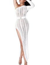 Women's One Shoulder Long Sleeve Party Clubwear Hollow Out Belted Bodycon Large