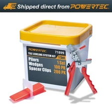 POWERTEC Leveling System Kit with Plier, Wedges 100pk & 1/16" Tile Spacer Clips
