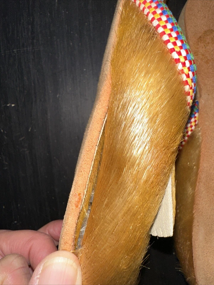 Vintage Elk Brand Hair On Elk Hide Moccasins Open Back Embroidered Edging RARE - Image 4 of 4