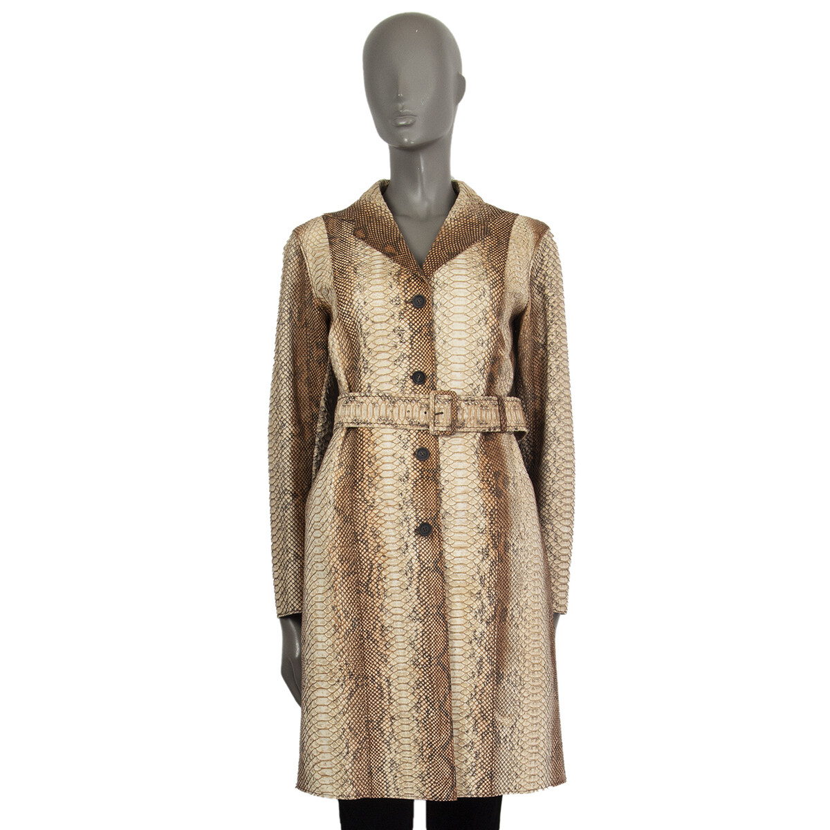 コート PRADA PRINTED COTTON COAT 60090 auth PRADA beige SNAKESKIN leather Belted Trench Coat