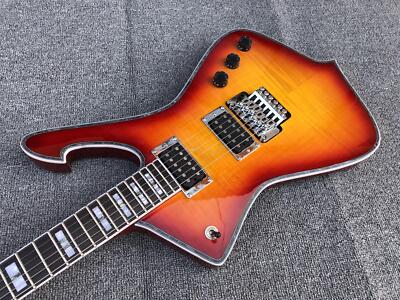 Sunburst Flame Maple Iceman Electric Guitar Abalone & White Pearl Block Inlay