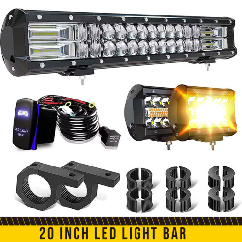 20inch LED Light Bar Spot Flood Combo+ 2x 4" Pods Fog Lights Fit Jeep Ford ATV - Picture 1 of 9