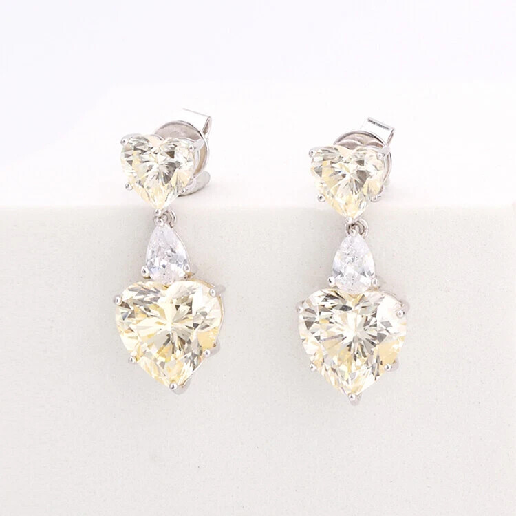 3Ct Pear Heart Yellow Citrine & Diamond Women Dangle Earrings 14K White Gold FN