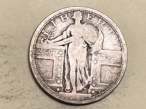 1917 (type 1) STANDING LIBERTY silver U.S. QUARTER. VG, very weak date. #a7