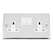 13 Amp Double Wall Socket 2 Gang in Polished Chrome Square Style