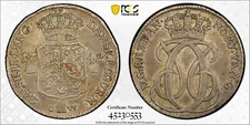 1742 CW Denmark 24 Skilling PCGS AU53 Pop 1/0 Finer Great Eye Appeal        2012