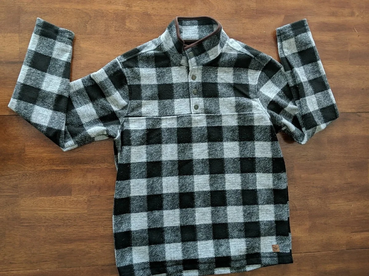 John Wayne Mens 1/4 Snap Wooly Fleece Pullover Plaid Shirt Black