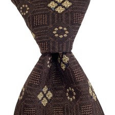 HUGO BOSS Men's Silk/Wool Necktie ITALY Designer Geometric Brown/Tan/Gray EUC