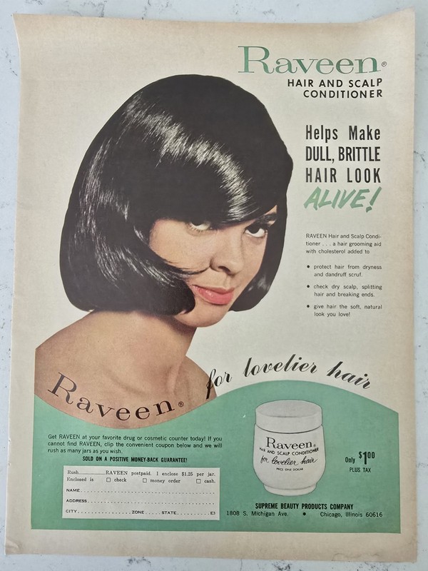 1966 Raveen Hair Scalp Conditioner African American Retro Hairstyle Vintage Ad 