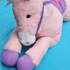 Rare Toys R Us Large Pink Purple White Stuffed Horse Plush Animal Almost 4 Foot