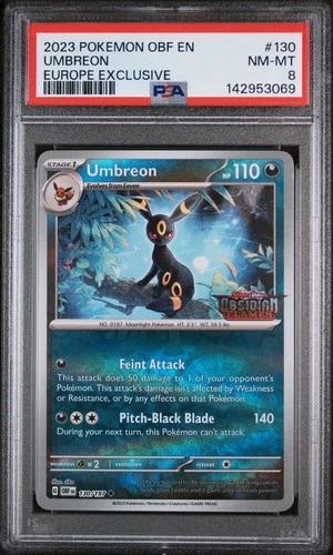 2023 POKEMON OBF EN-OBSIDIAN FLAMES EUROPE EXCLUSIVE #130 UMBREON PSA 8