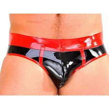 Black Latex Briefs with Red Trim Rubber Thong Underwear for Fetish Clubwear BDSM