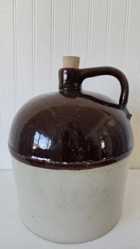 2 Gallon Redwing Two-Toned Brown & Beige Moonshine Jug Stoneware Pottery