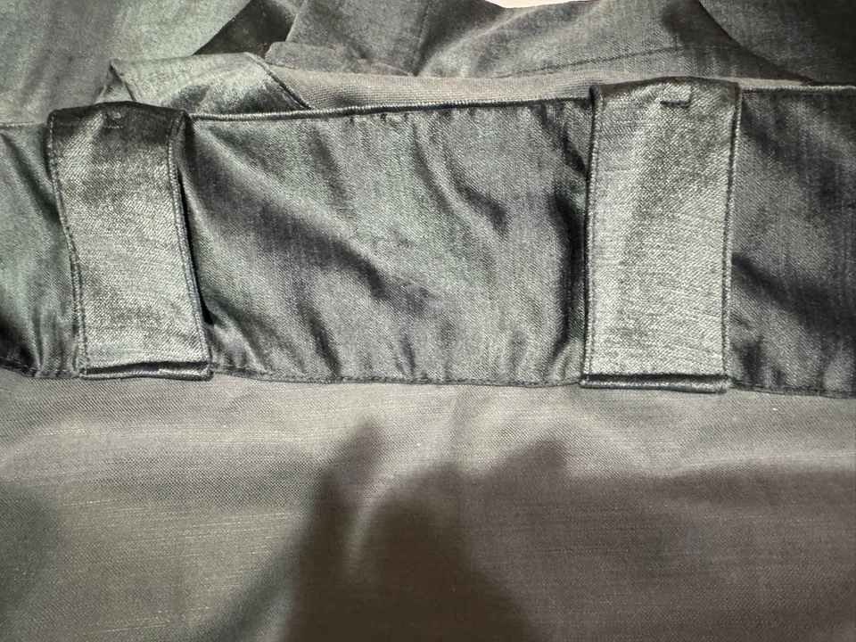 West Elm Two (2) Luster Velvet Curtains 48x108 Dark Royal Green Rod - Image 3 of 4