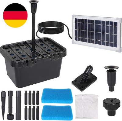 CPROSP Brunnen Pumpe Solar 390 L/H, Teichpumpe Für Außen Mit 2 Springbrunnen-Auf
