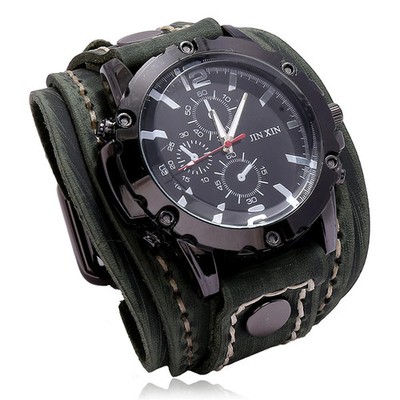 Black Brown Blue Men Pointer Quartz Watch Genuine Leather Strap Bracelet Vintage