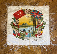 Antique WWI Silk Souvenir of Egypt King George V Tsar Nicholas II Sultan Husayn