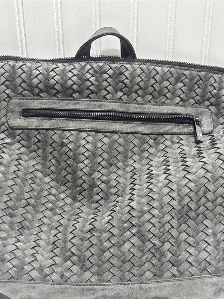 Neiman Marcus GREY Woven Leather PURPLE interior Tote Bag -EXCELLENT- - Image 2 of 4