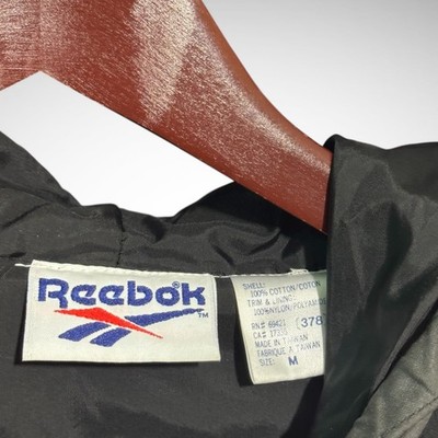 Vintage Reebok Jacket Mens Medium Solid Black Rain Kangaroo Pocket