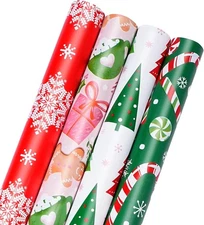 LaRibbons Christmas Wrapping Paper Set, 30 inch x 10 ft - 4 Rolls, Holiday Gift