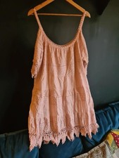 vintage whimsical lace crochet pink broderie summer dress womans 12