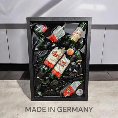 Budweiser Beer Broken Bottle Art 3D Epoxy Wandbild Bier Bar Deko Unikat 20x30