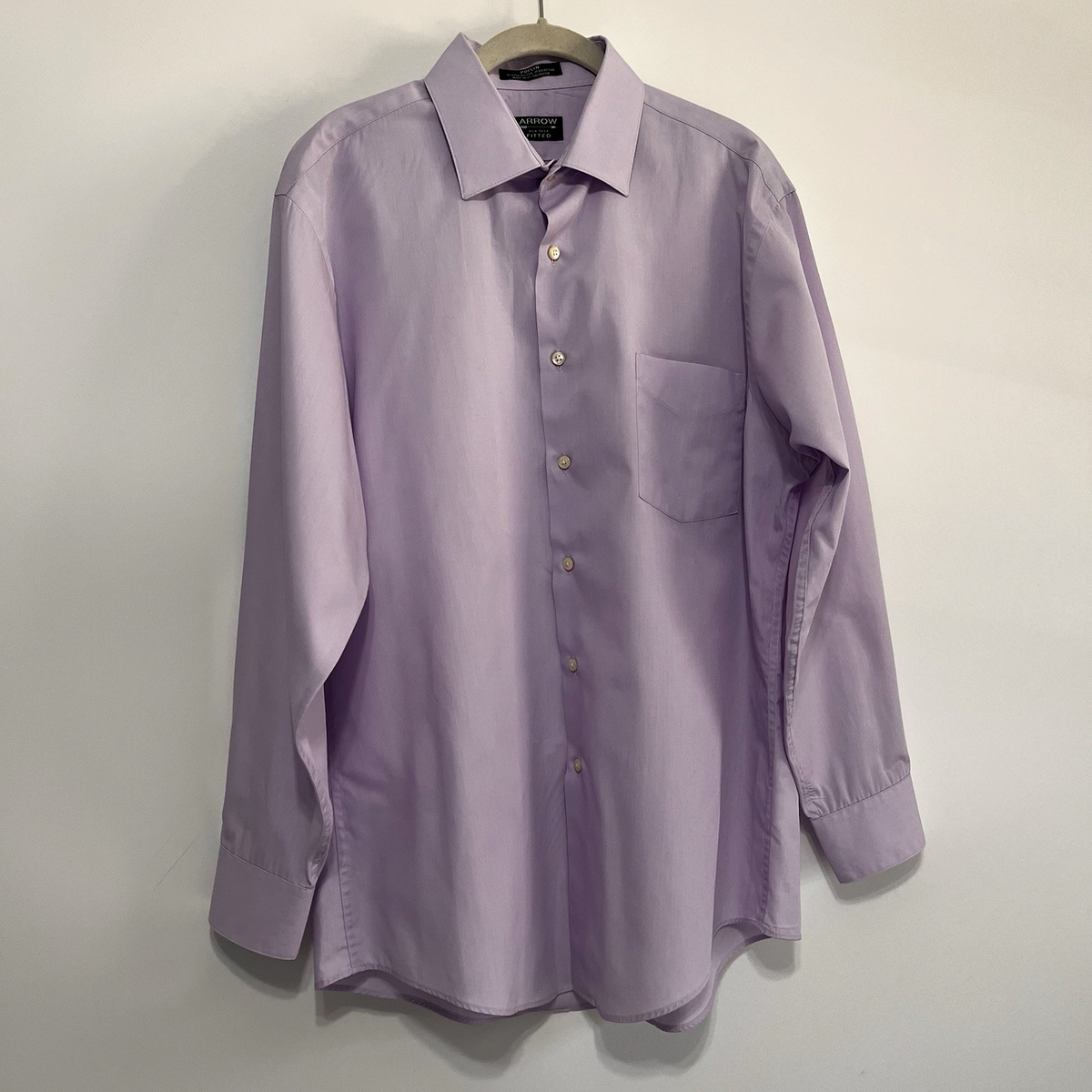Arrow Men's Poplin Purple Button Up Dress Shirt Long Sleeves Fitted 16-1/2  32-33