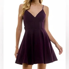 City Studios Juniors' Bow-Accent Scuba Sleeveless Fit & Flare Dress Purple Sz 15