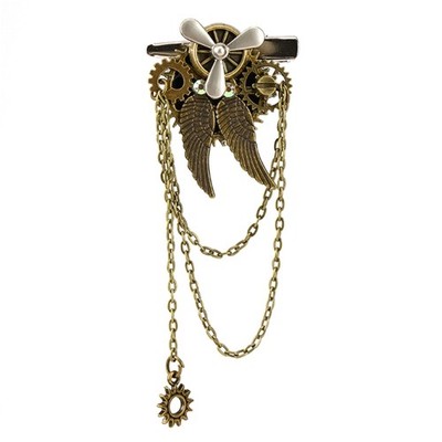 Gothic Wing Steampunk Hairpin Clip Chain Metal Gear Propeller Delicate Design