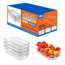 Lifemaster 4-Piece Stackable Refrigerator Bin Organizer Set with Easy Grip Handl