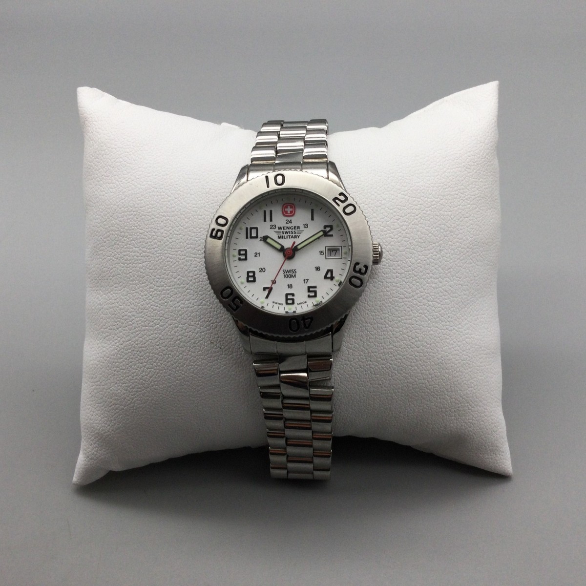 Wenger Swiss Military Watch Women 29mm Silver Tone Date New 