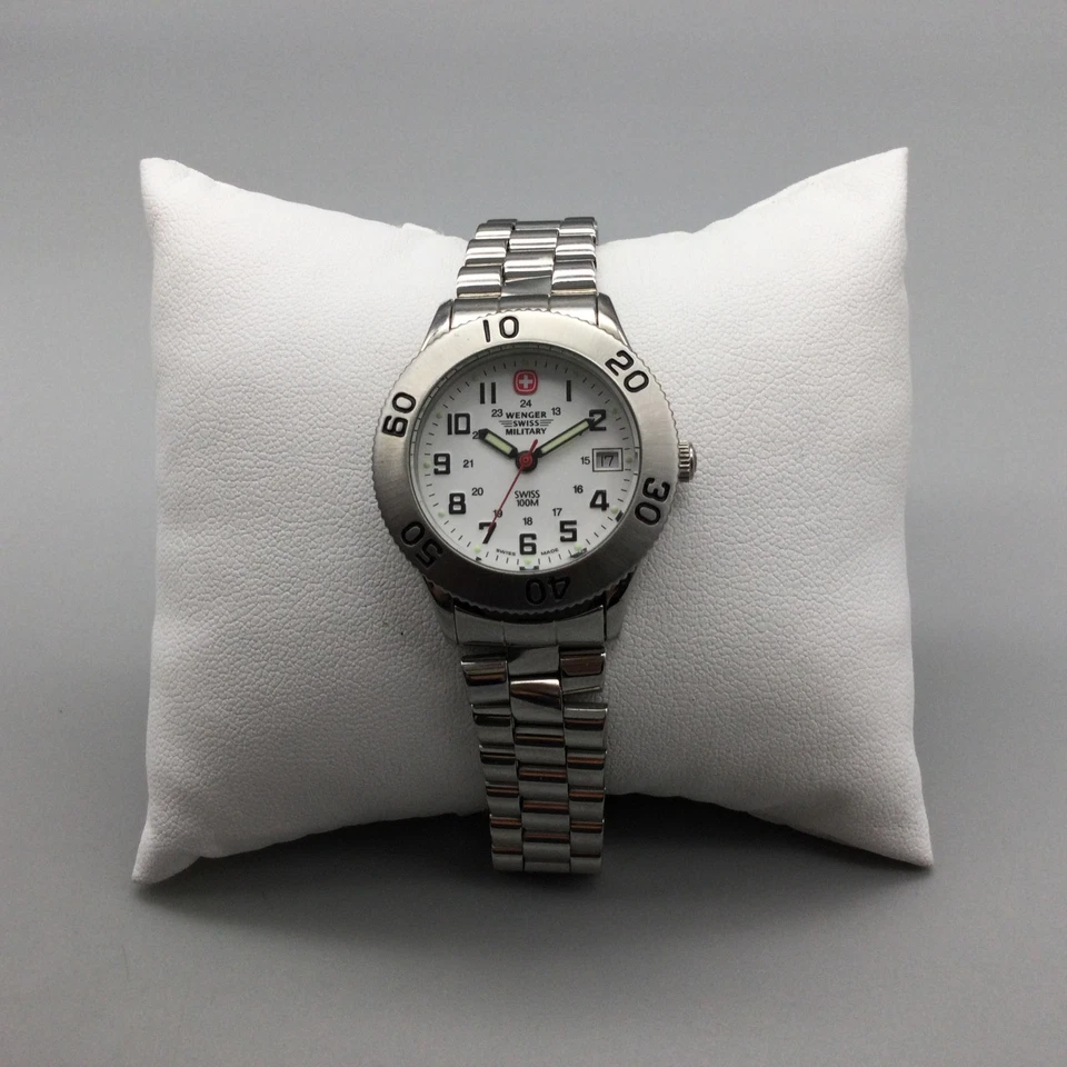 Reloj Militar Suizo Wenger Mujer 29mm Tono Plata Fecha Batería Nueva 7" Foto 2 de 4